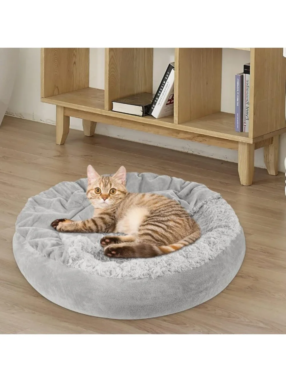 Cozy Round Dog & Cat Bed with Hooded Blanket, Anti-Anxiety Cuddler, 23